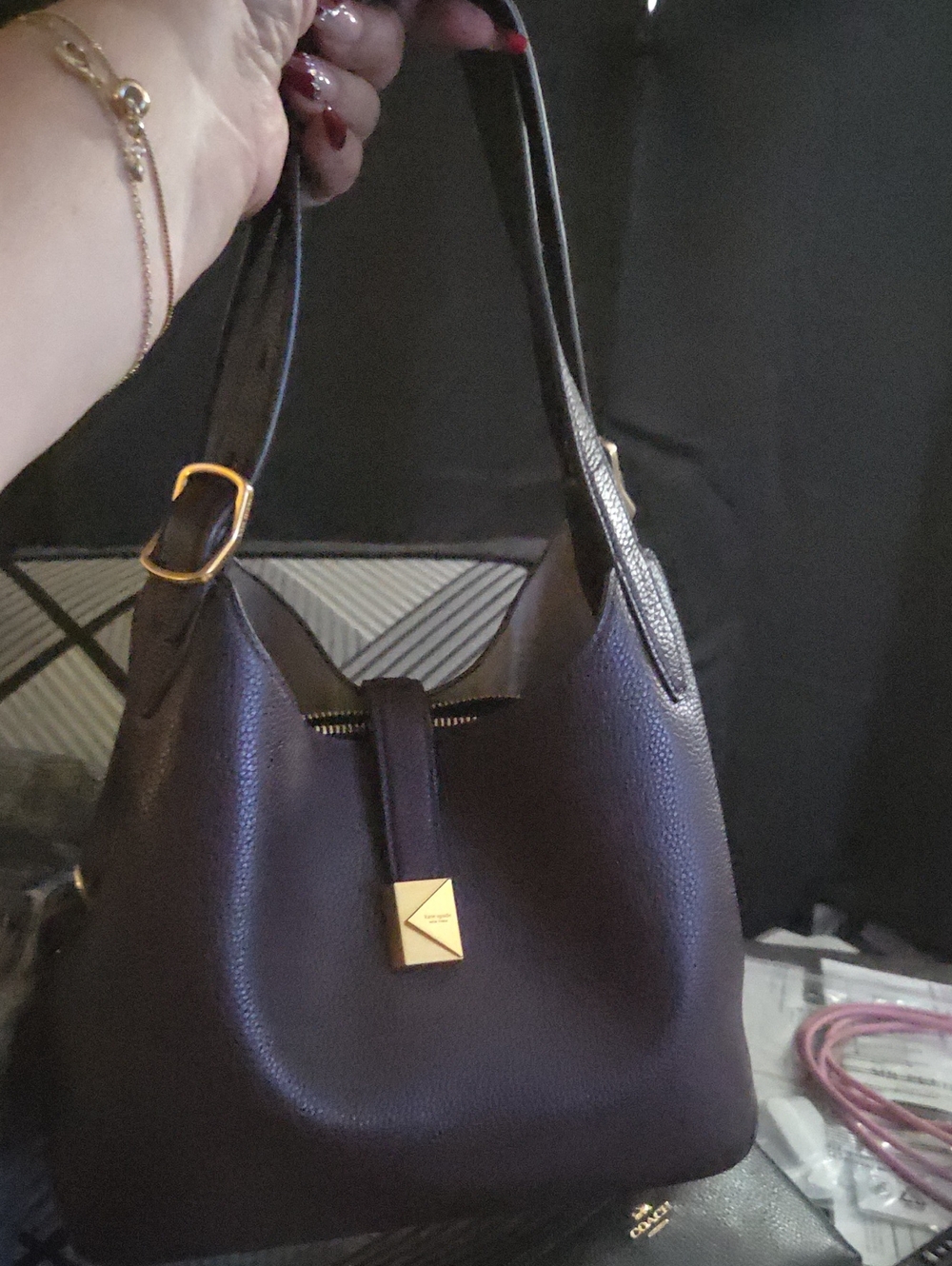 kate spade Wine Pebbled Leather Hobo with Detachable Strap